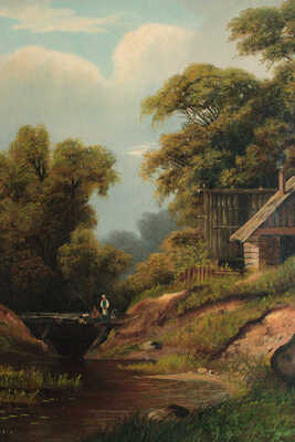 Гине Александр Васильевич. Летний пейзаж с домом у реки 